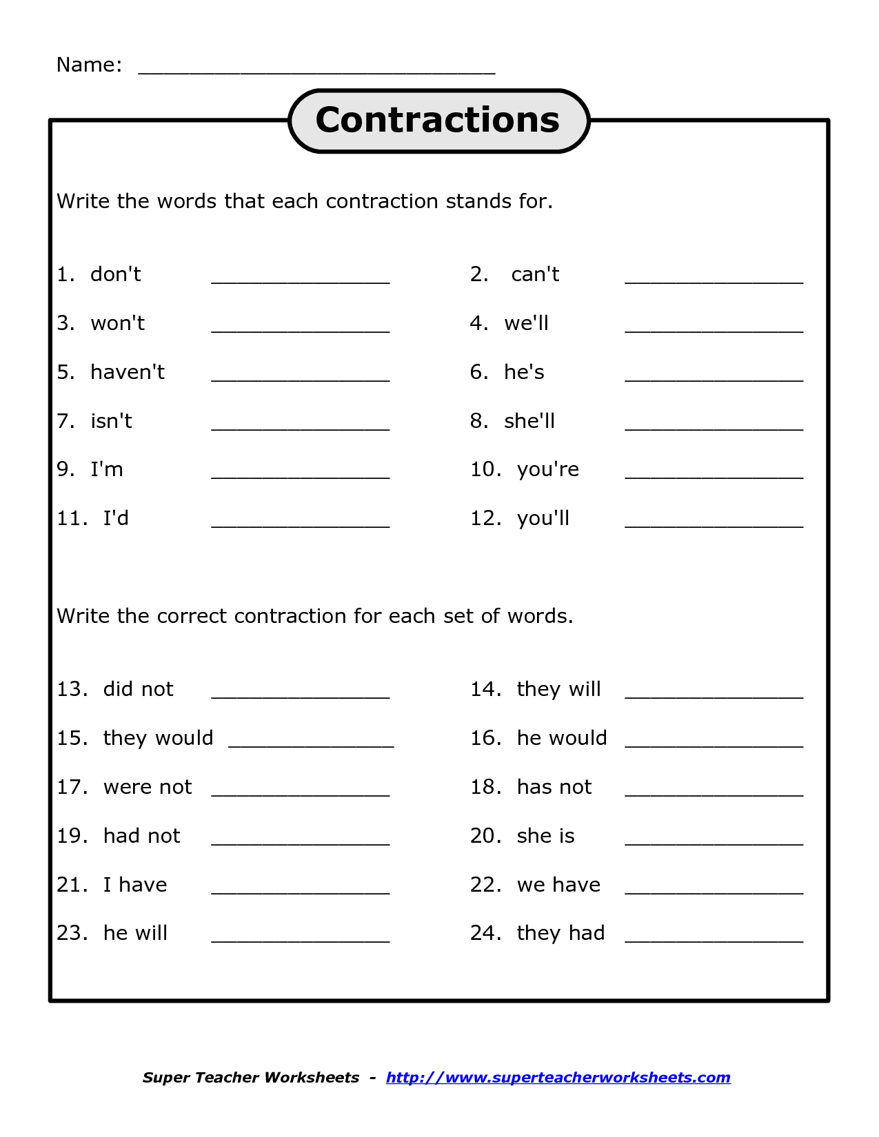 Free Printables For 4Th Grade Science | Free Printable Contraction | Free Printable 4Th Grade Reading Worksheets