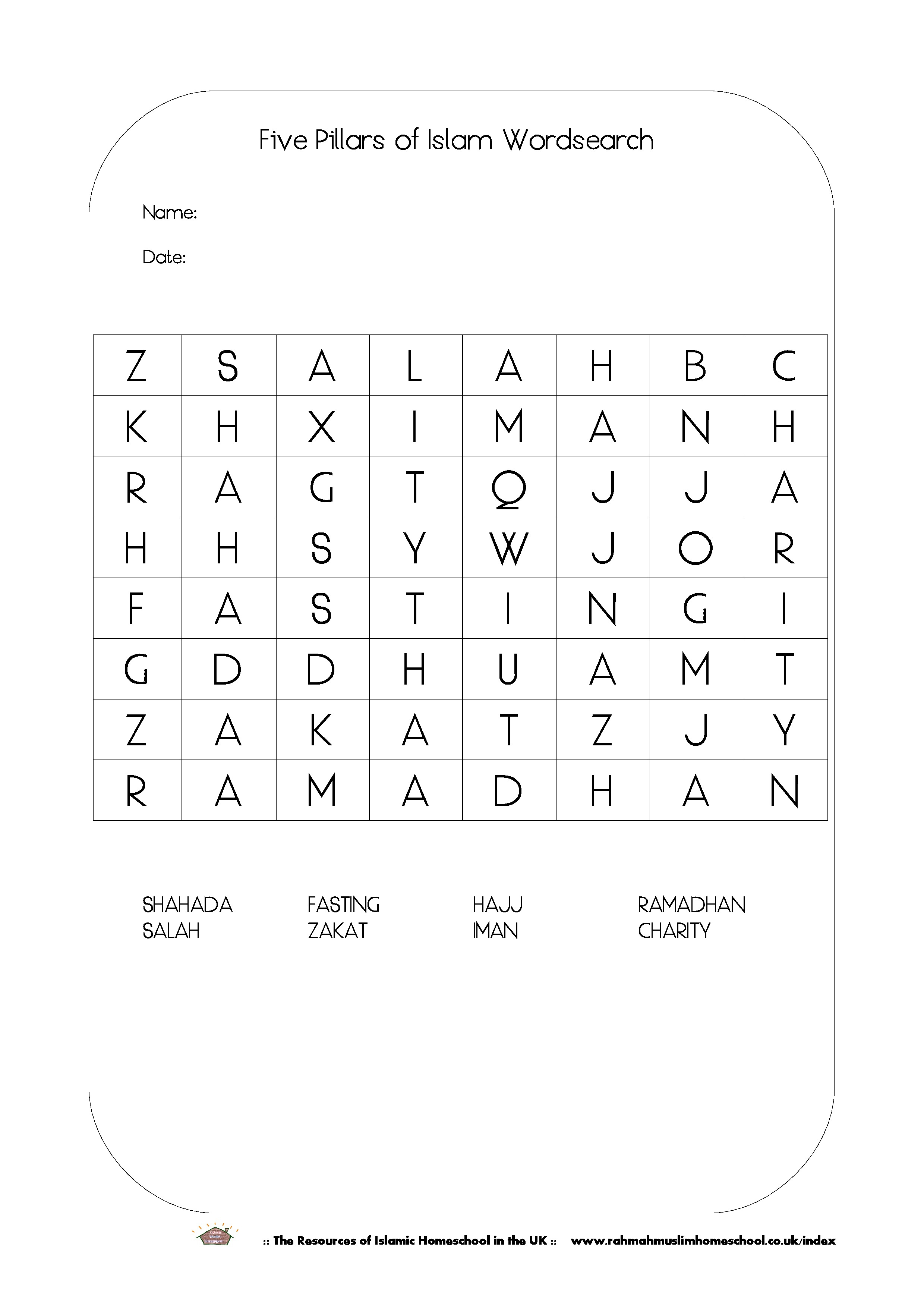 Free Ramadhan Activities; The Five Pillars Of Islam Wordsearch | The | Islamic Printable Worksheets