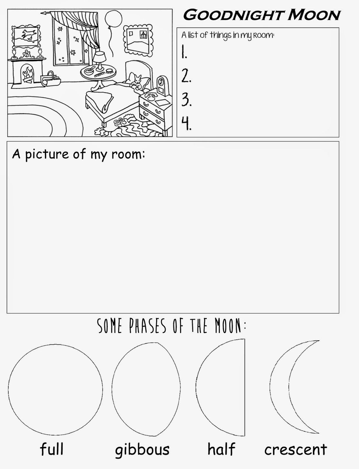 Goodnight Moon Free Printable Worksheet For Preschool Kindergarten | Free Printable Homework Worksheets