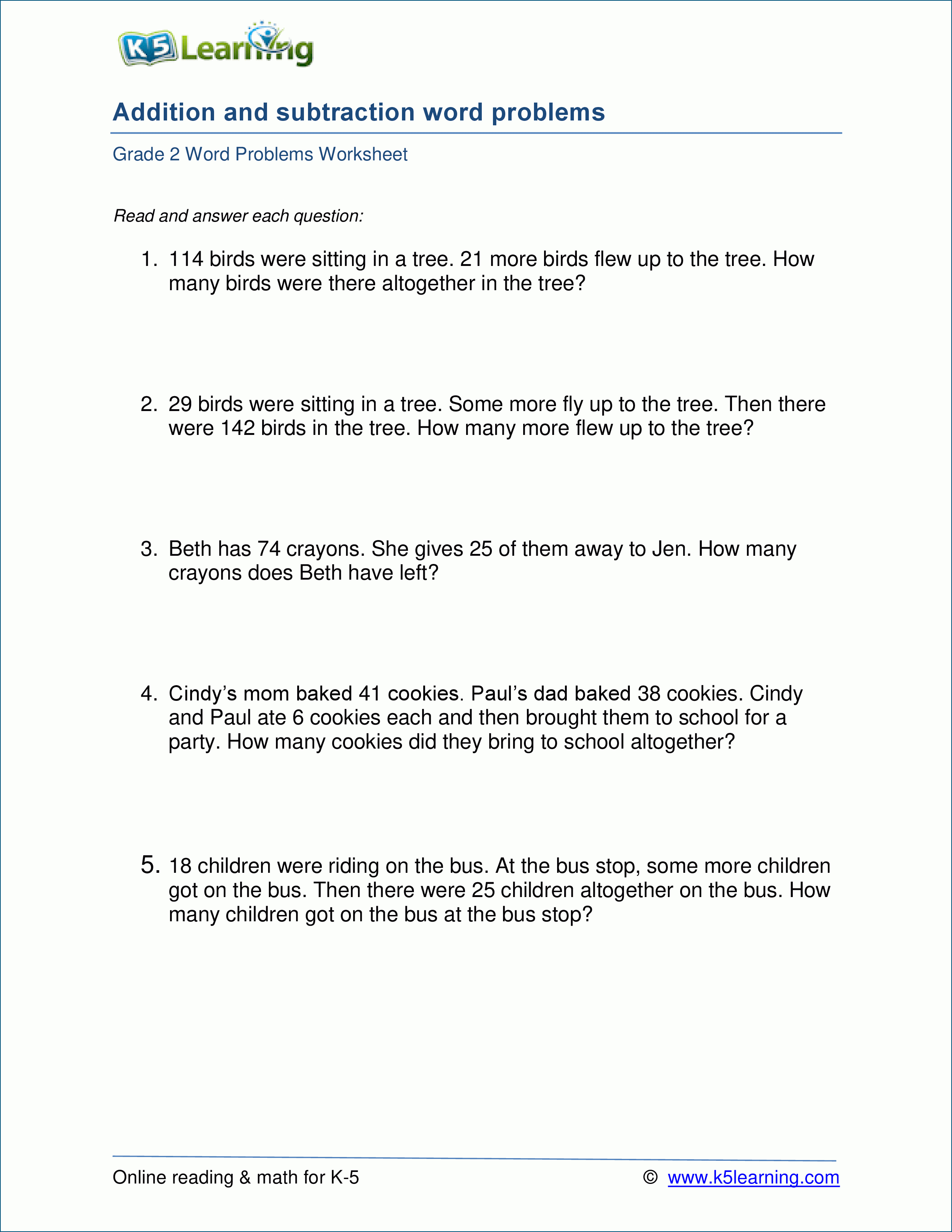 Grade 2 Math Word Problems Printable Worksheets Printable Worksheets