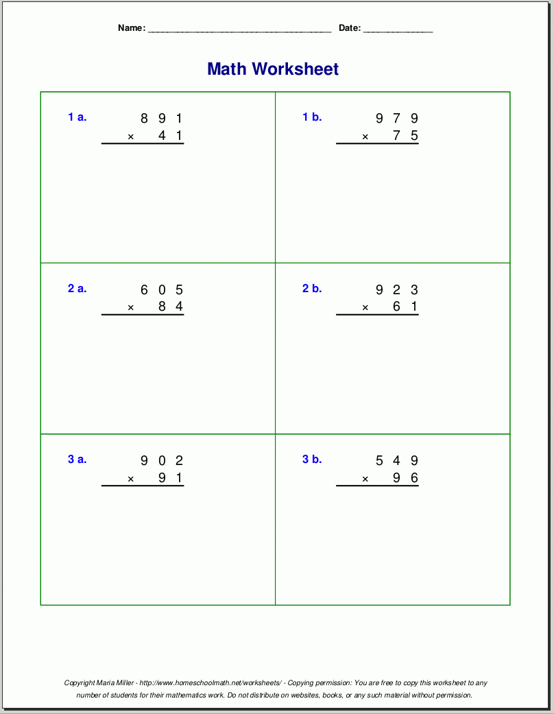 Grade 5 Multiplication Worksheets | 3 Digit By 1 Digit Multiplication Worksheets Printable