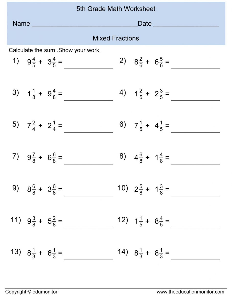 Grade Common Core Math Worksheets 5Th Decimals Briefencounters Free | Math Worksheets For 5Th Grade Fractions Printable