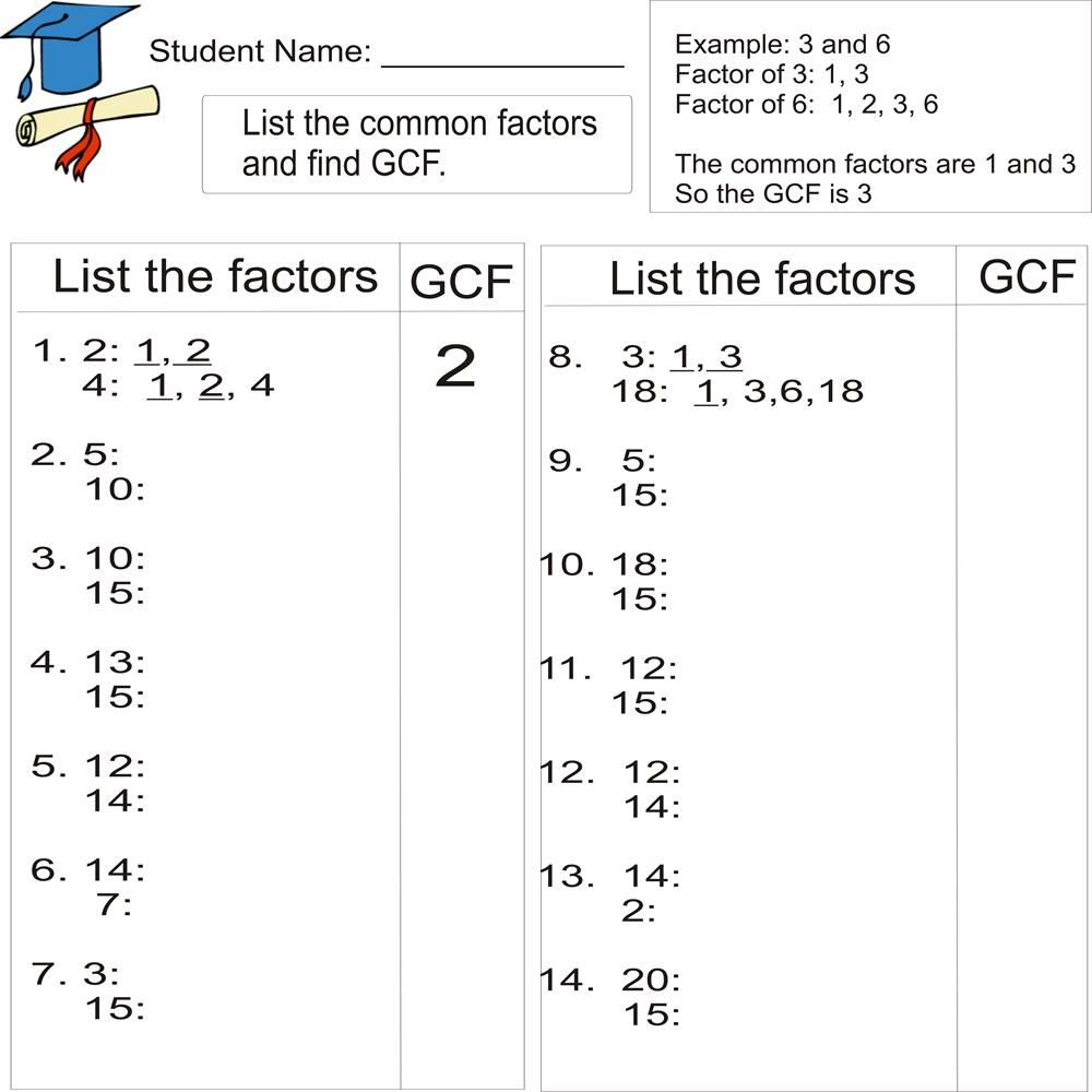 Greatest Common Factor Free Printable Worksheets