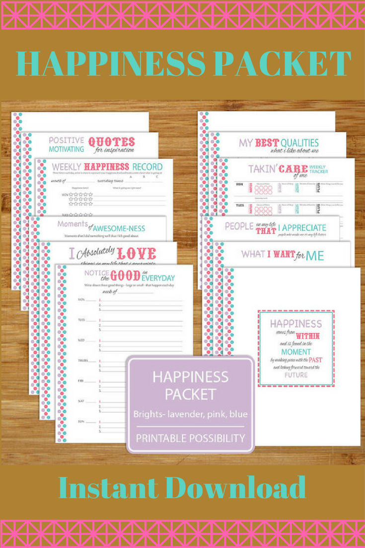 Happiness Worksheet Printables - Brights - 12 Pages - 8.5X11 Inch | Happiness Printable Worksheets