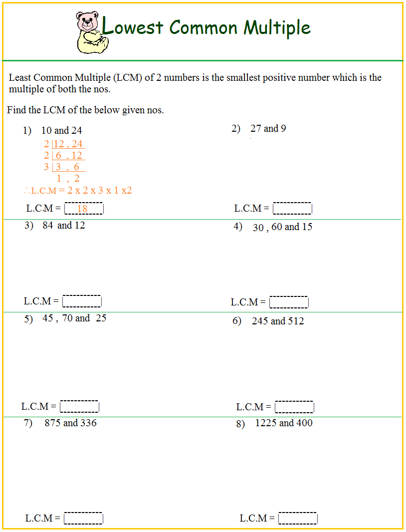 Free Printable Worksheets On Lcm