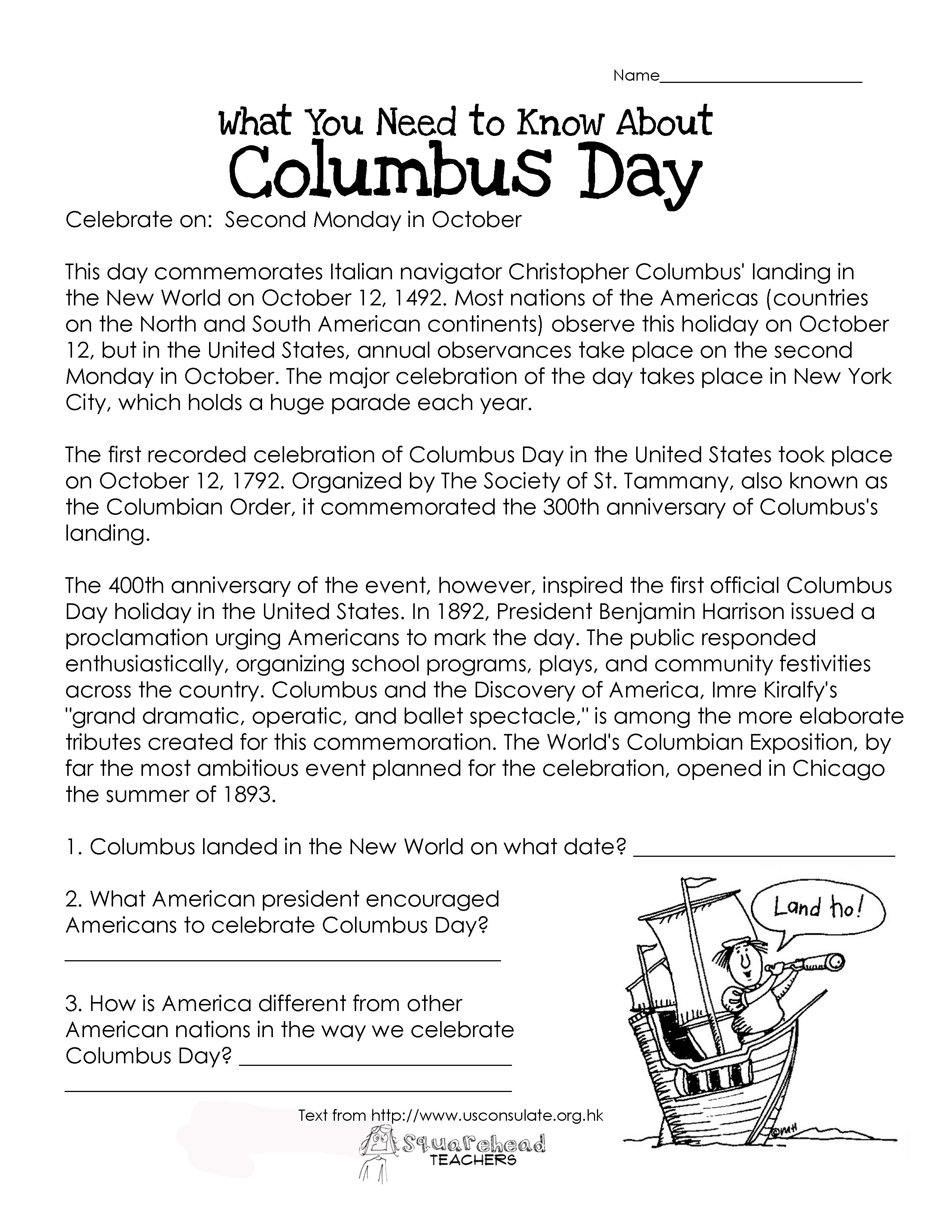 Here&amp;#039;s An Easy Free Comprehension Worksheet About The History Of | Christopher Columbus Printable Worksheets