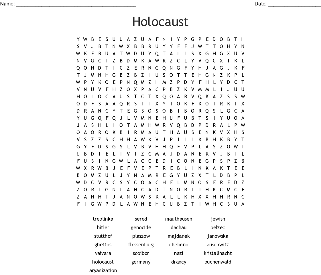 Holocaust Word Search - Wordmint | Holocaust Printable Worksheets