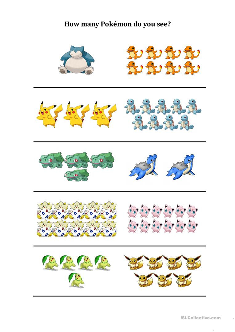 How Many Pokemon Do You See Worksheet - Free Esl Printable | Pokemon Worksheets Printable