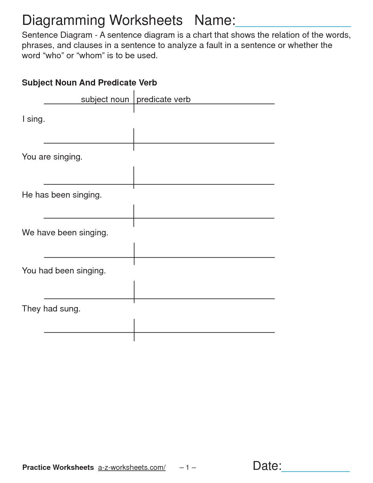 How To Diagram A Sentence Worksheet New Free Printable Sentence | Free Printable Sentence Diagramming Worksheets