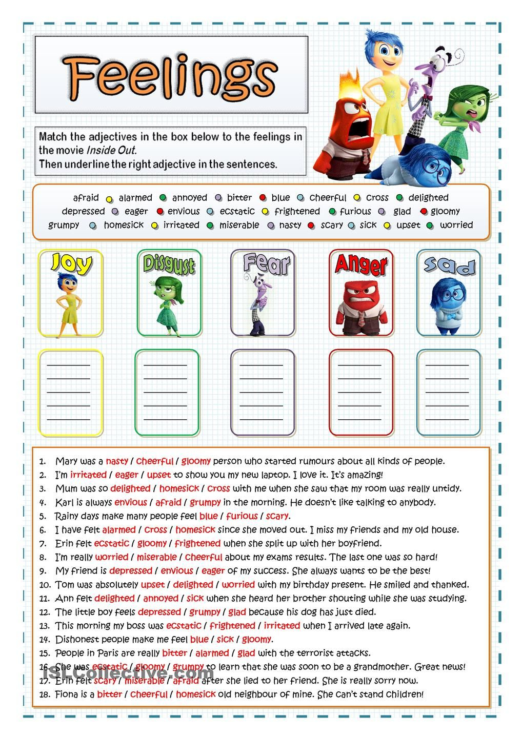 Inside Out - Feelings And Emotions … | Being A Teacher | Couns… | Emotional Intelligence Activities For Children Printable Worksheets