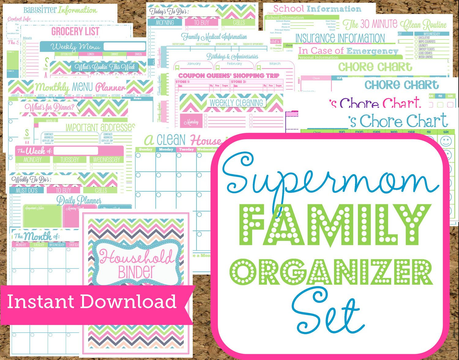 Instant Download Mom Planners- Home Organization Printables-30 | Free Printable Home Organization Worksheets
