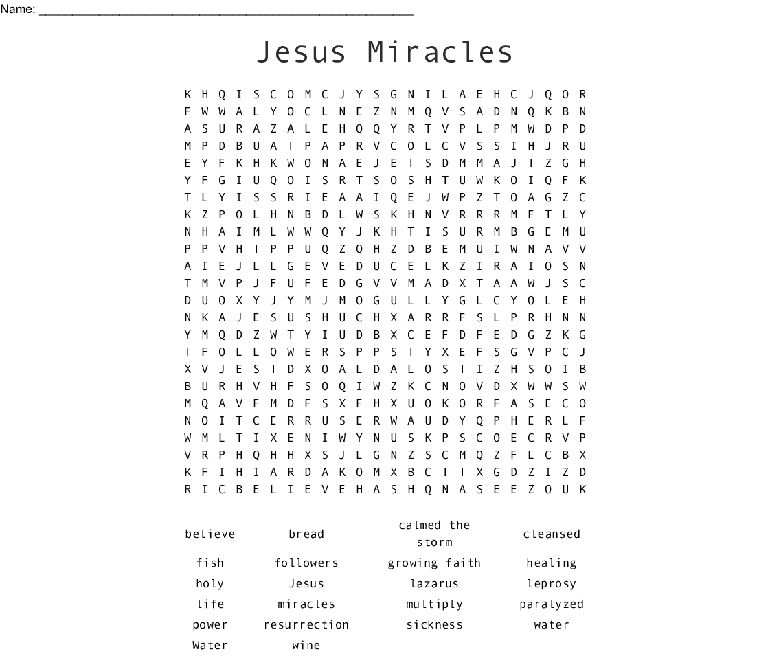 Jesus Miracles Word Search - Wordmint | Printable Worksheets Miracles Jesus