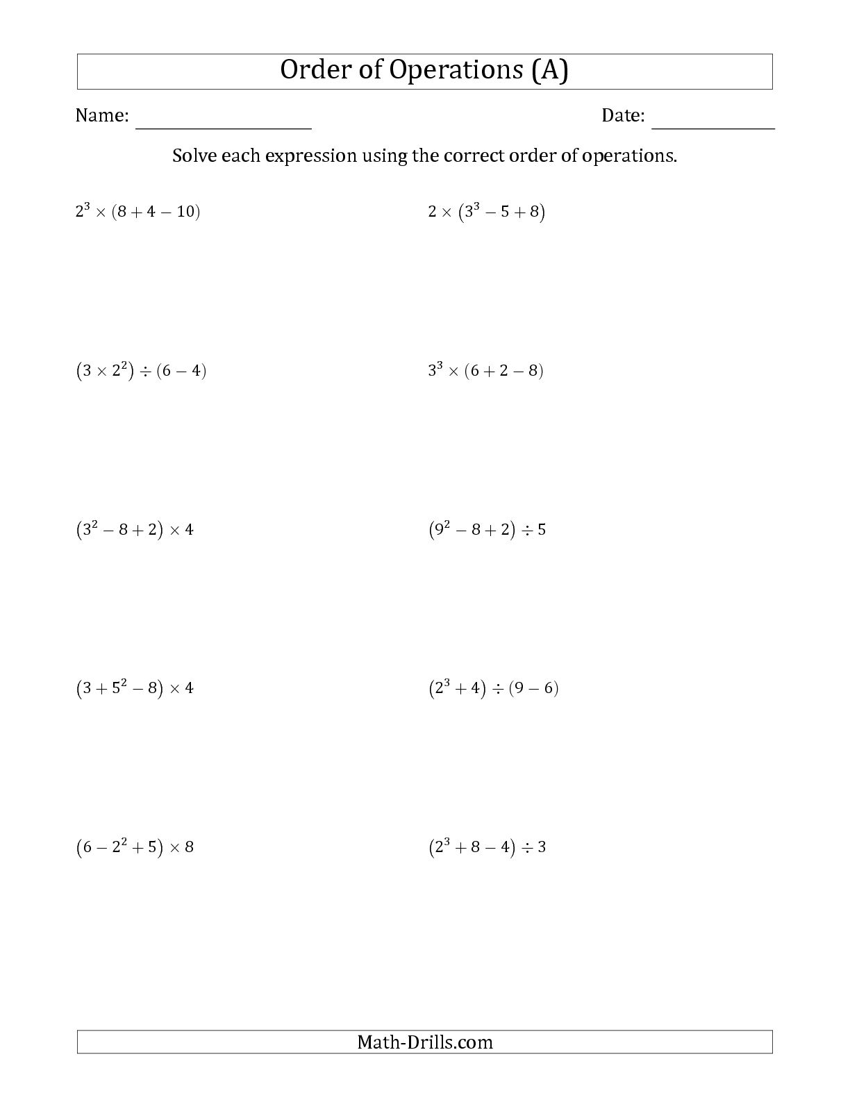 Kids : Order Of Operations Worksheets 7Th Grade Order Of Operations | Order Of Operations Free Printable Worksheets With Answers