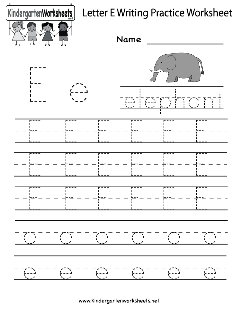 Kindergarten Letter E Writing Practice Worksheet Printable | Letter E Printable Worksheets
