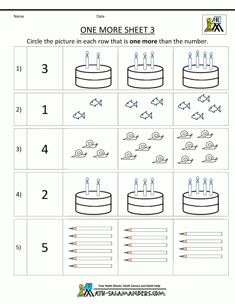 Kindergarten Math Worksheets Printable - One More | Printable Children&amp;amp;#039;s Math Worksheets