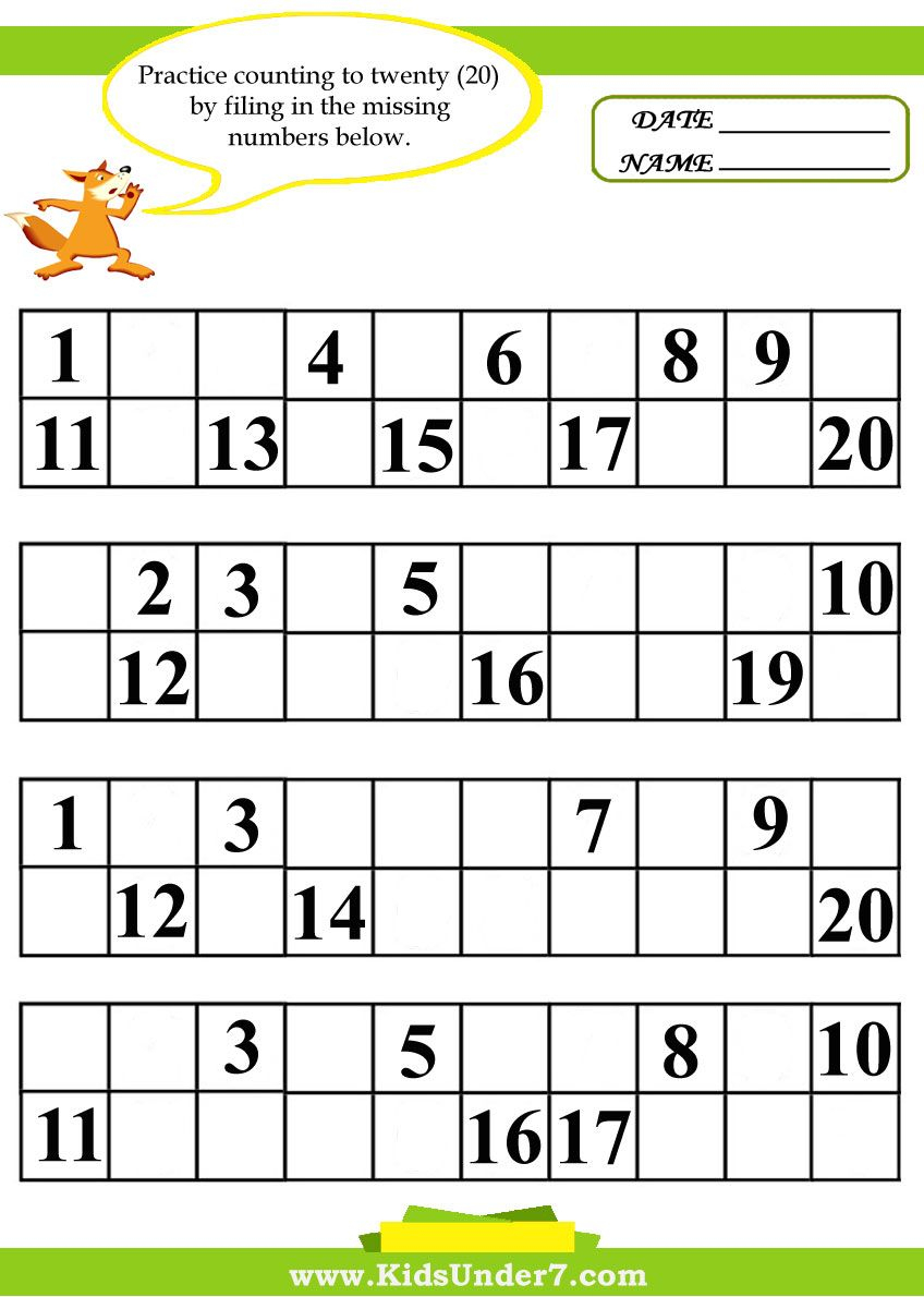 Kindergarten Missing Number Worksheet 1-20 | Missing Number | Counting Worksheets 1 20 Printable