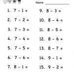 Kindergarten Practice Subtracting Math Worksheet Printable | Home | Arithmetic Worksheets Printable