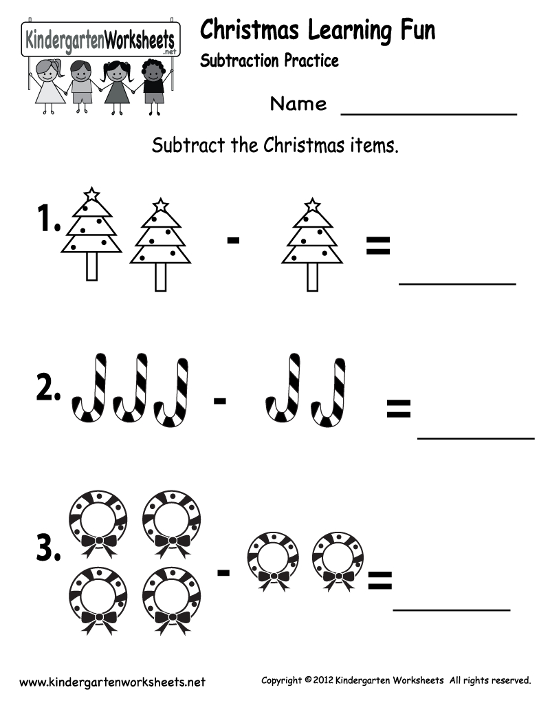 Kindergarten Worksheets Printable |  Subtraction Worksheet - Free | Free Printable Christmas Math Worksheets Kindergarten