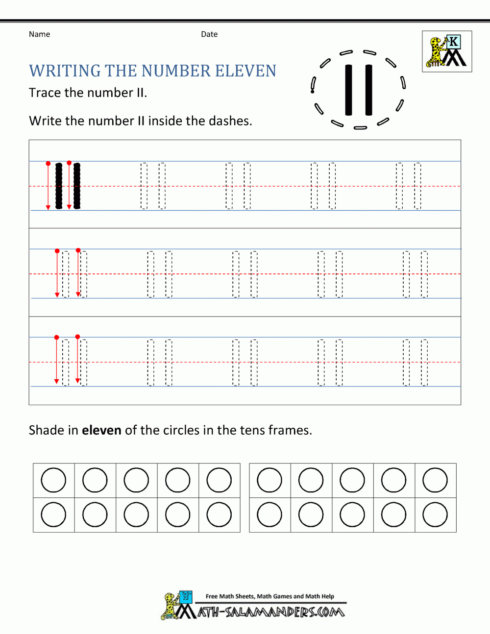 Kindergarten Writing Worksheets - Numbers To 11 To 20 | Printable Writing Worksheets