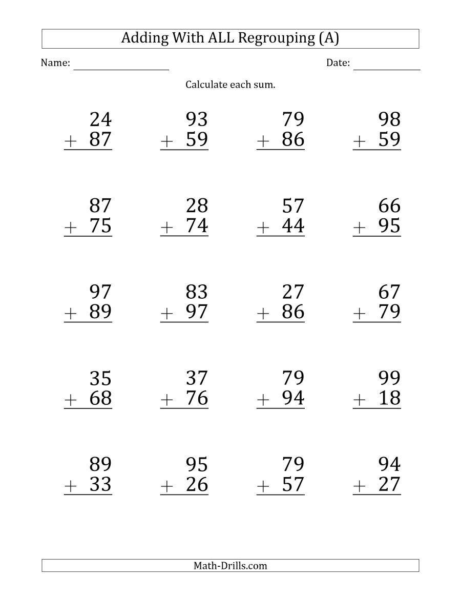 Printable 2 Digit Addition Worksheets Printable Worksheets