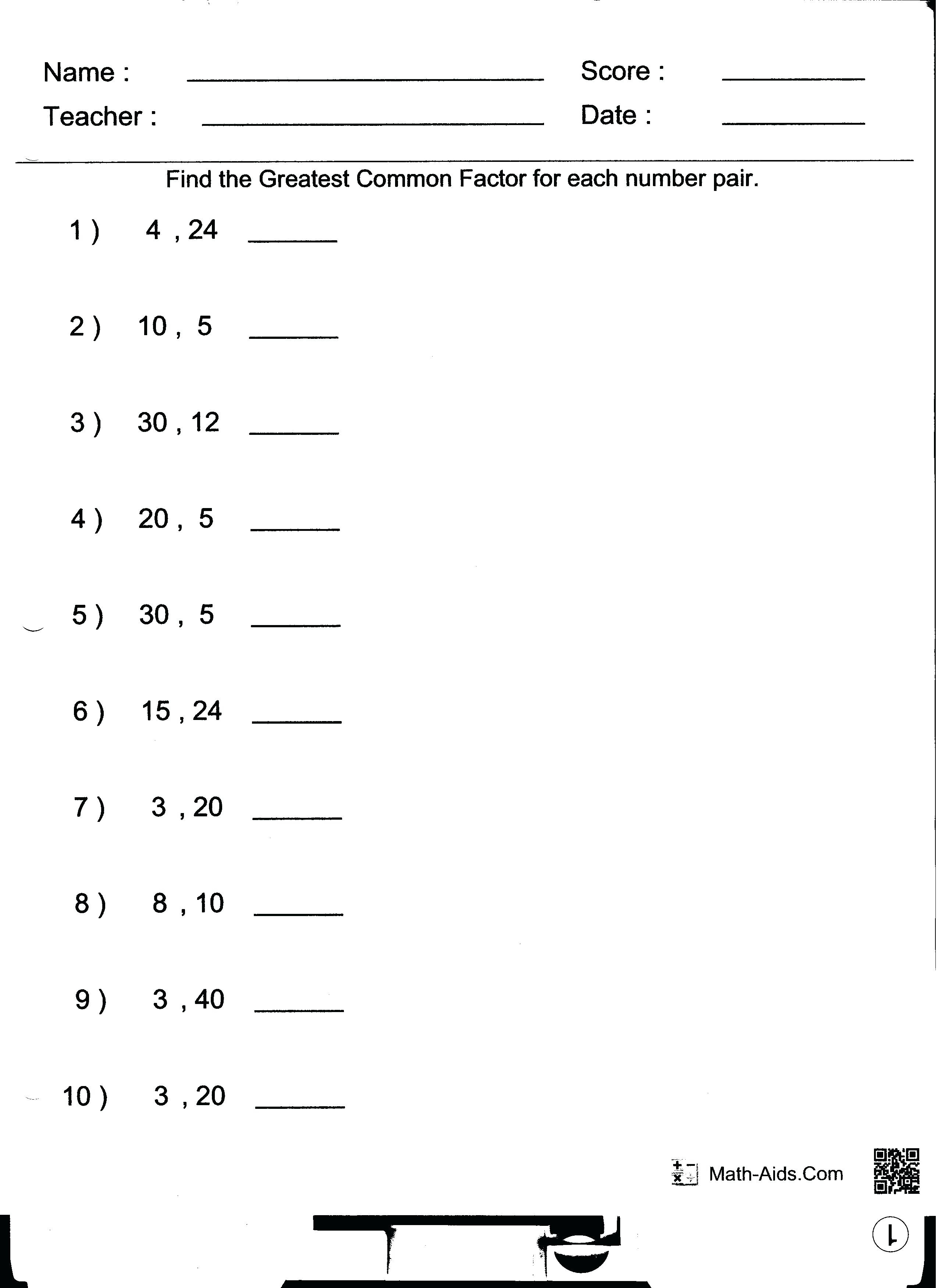 36 least common multiple worksheet worksheet template free free