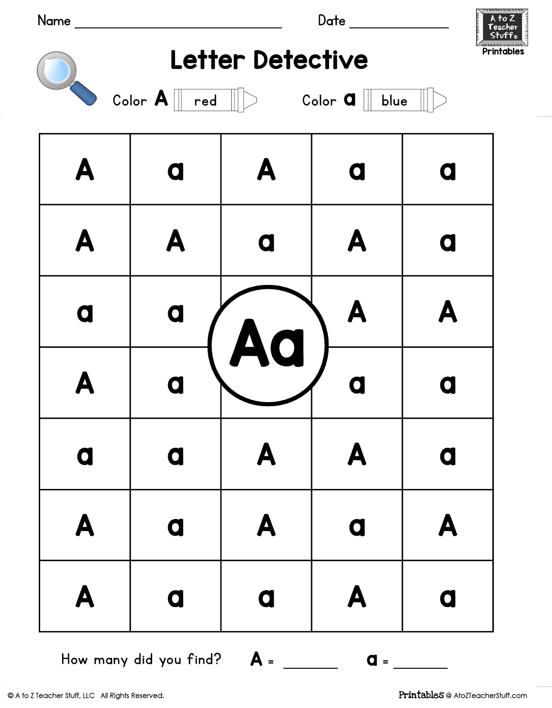 Letter A: Letter Detective Uppercase &amp;amp; Lowercase Visual | Free Printable Upper And Lowercase Letters Worksheets