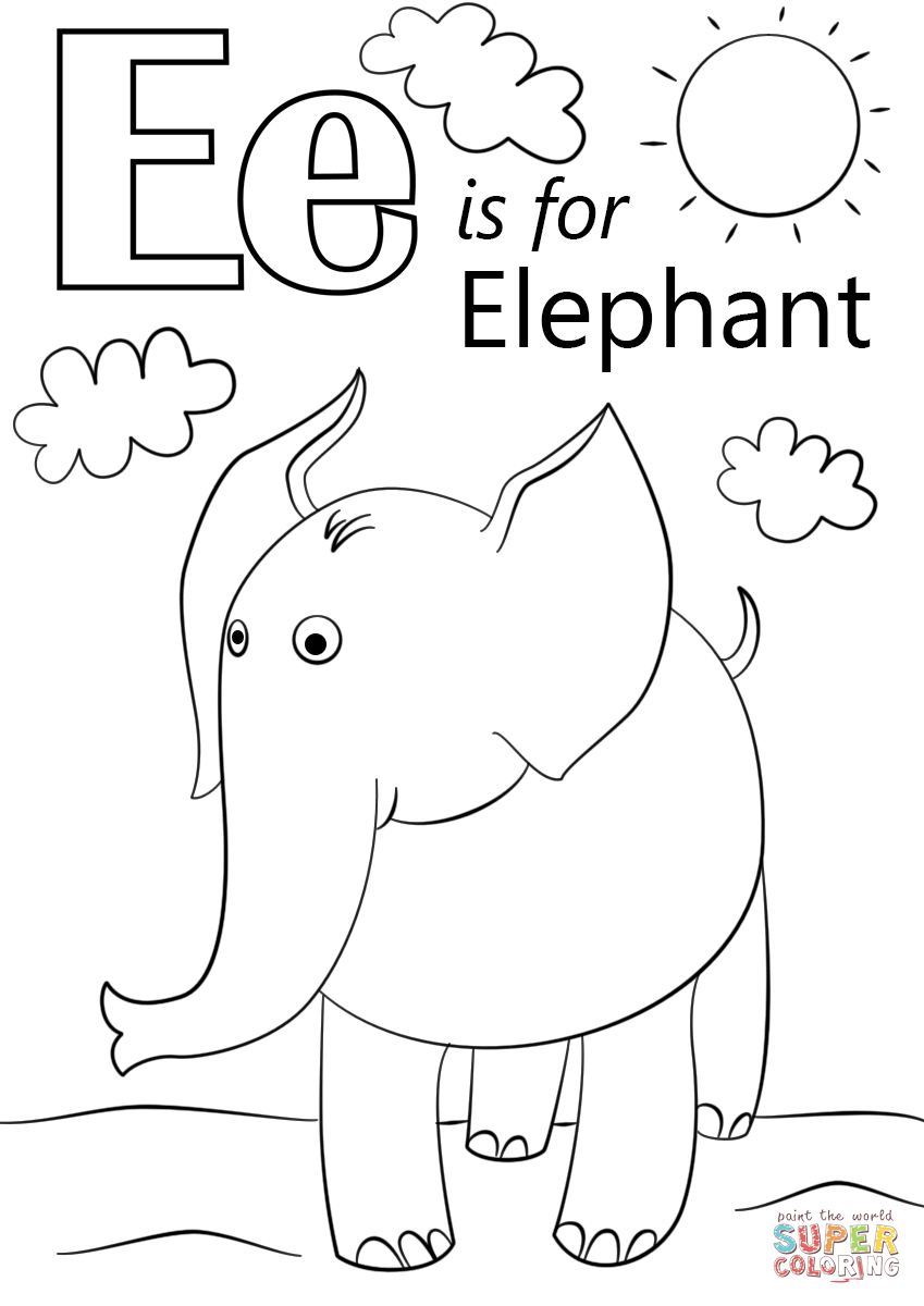 Letter E Is For Elephant Coloring Page | Free Printable Coloring Pages | Free Printable Color By Letter Worksheets