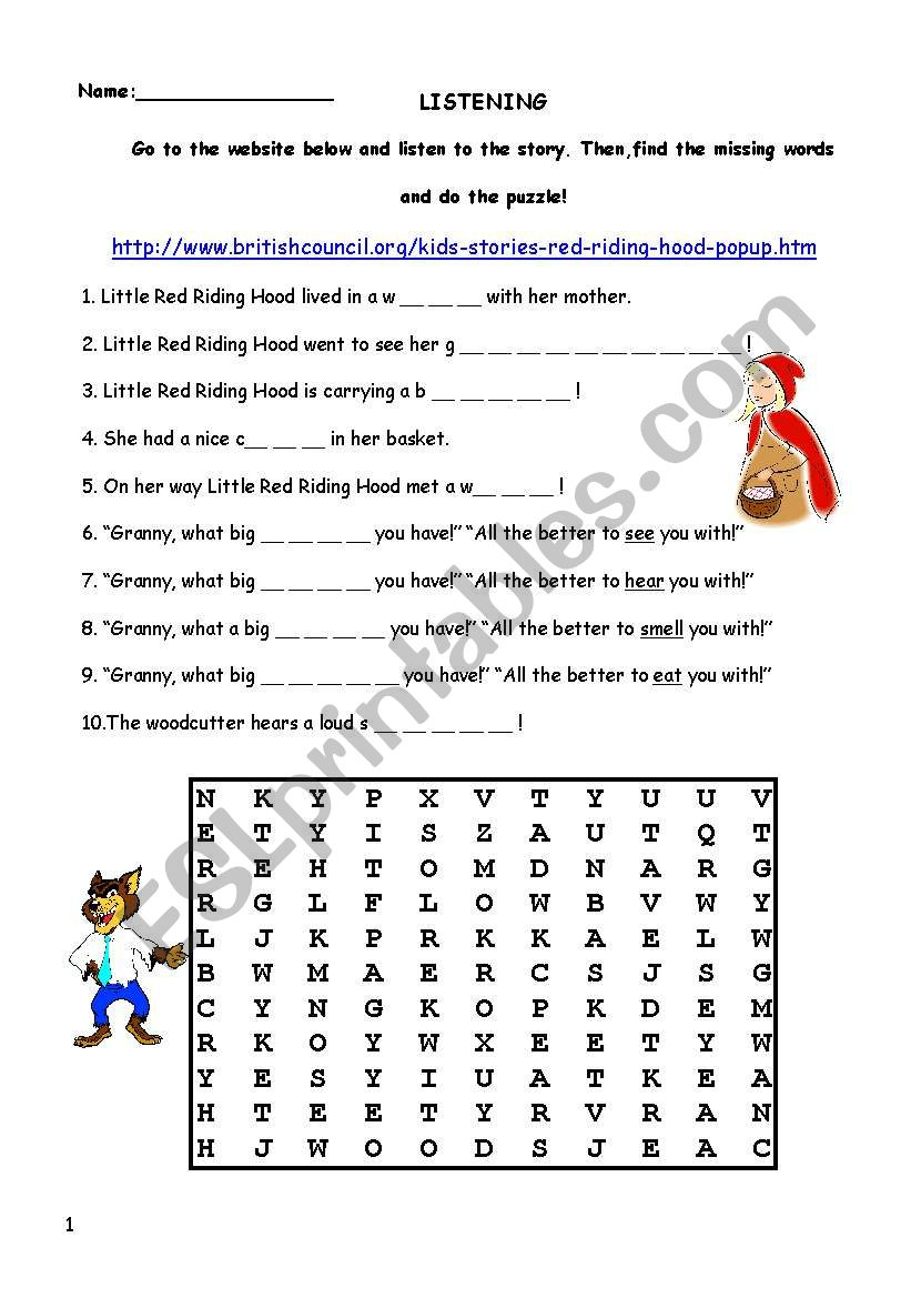 Little Red Riding Hood - Esl Worksheetduyguymn | Little Red Riding Hood Worksheets Printable