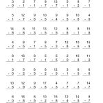 Mad Minute Vertical Subtraction Facts To 18    64 Questions (A) Math | Mad Minute Math Subtraction Worksheets Printable