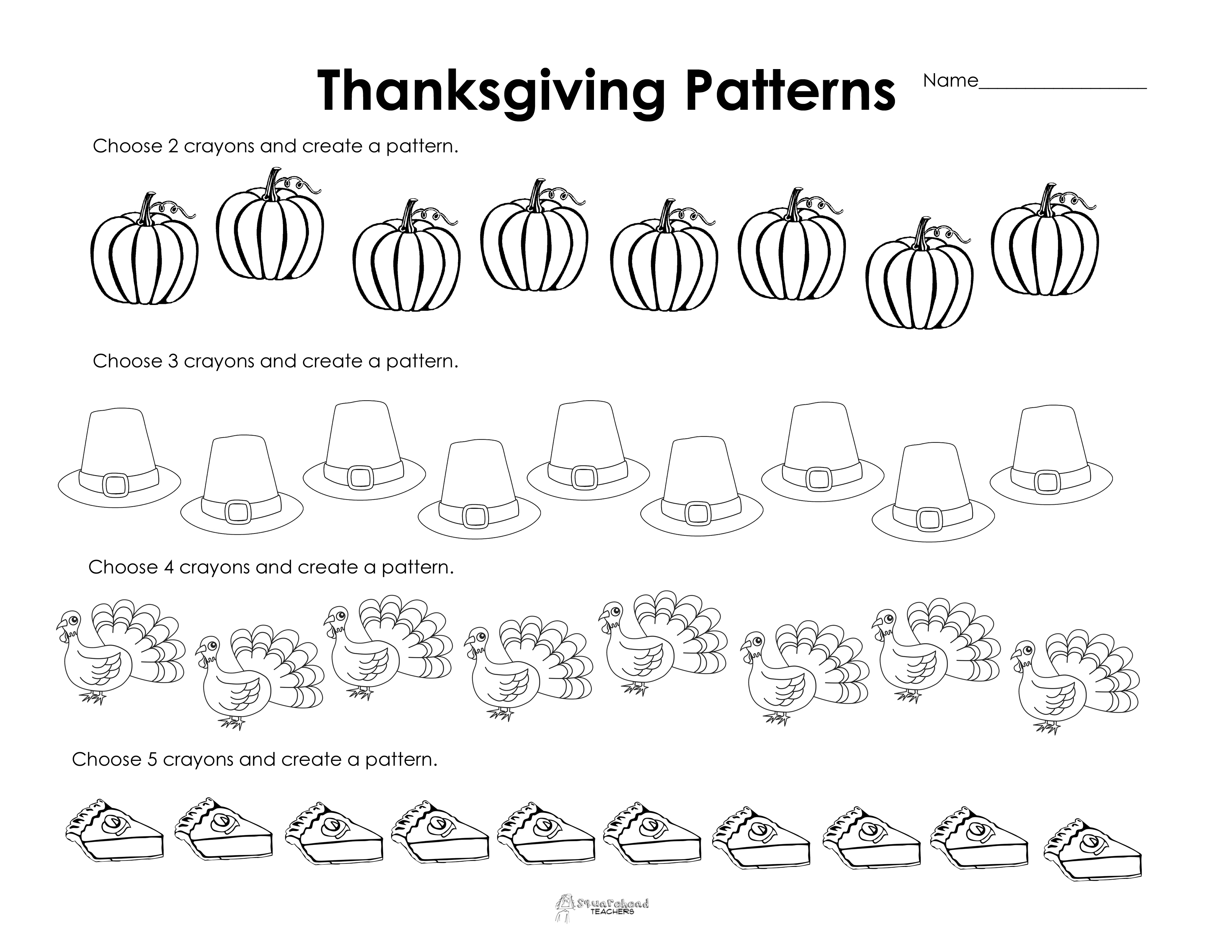Making Patterns: Thanksgiving Style (Free Worksheet!) | Squarehead | Free Printable Thanksgiving Worksheets