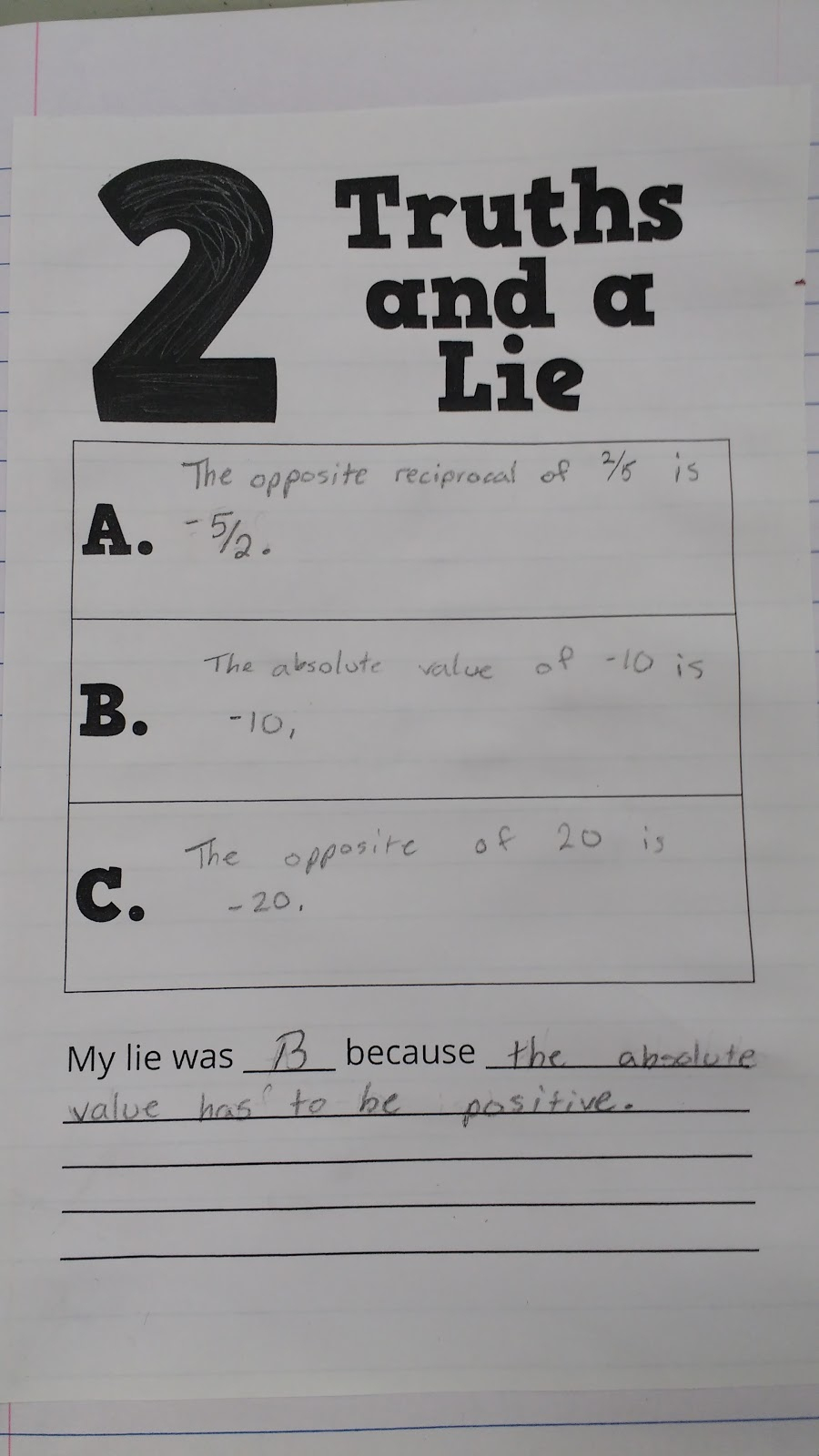 Math = Love: Two Truths And A Lie Activity Template | Two Truths And A Lie Worksheet Printable