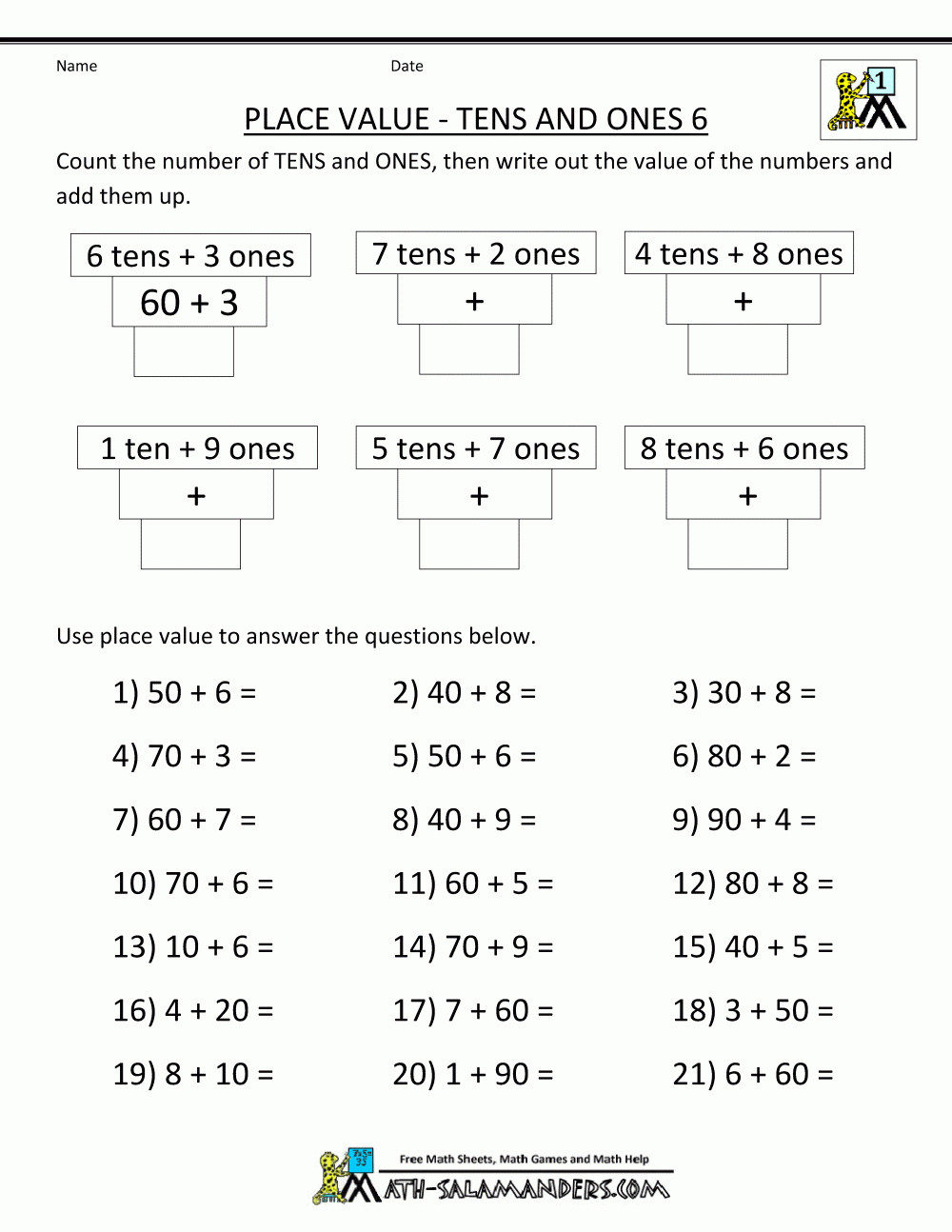 Math Place Value Worksheets 2 Digit Numbers | Free Printable Place Value Worksheets For First Grade