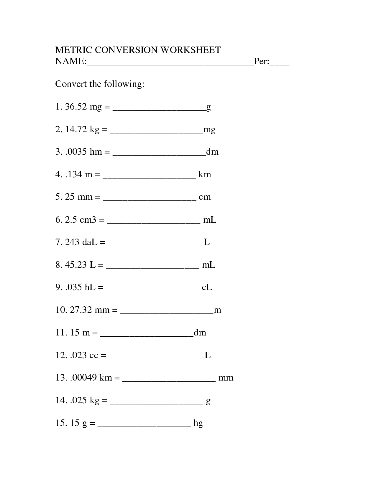 Metric Unit Conversion Worksheet | Physical Science | Metric System | Free Printable Physics Worksheets