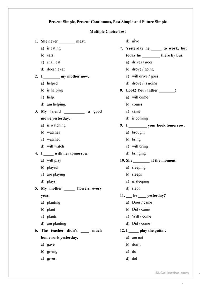 Multiple Choice Test. For Beginners Worksheet - Free Esl Printable | English Test Printable Worksheets