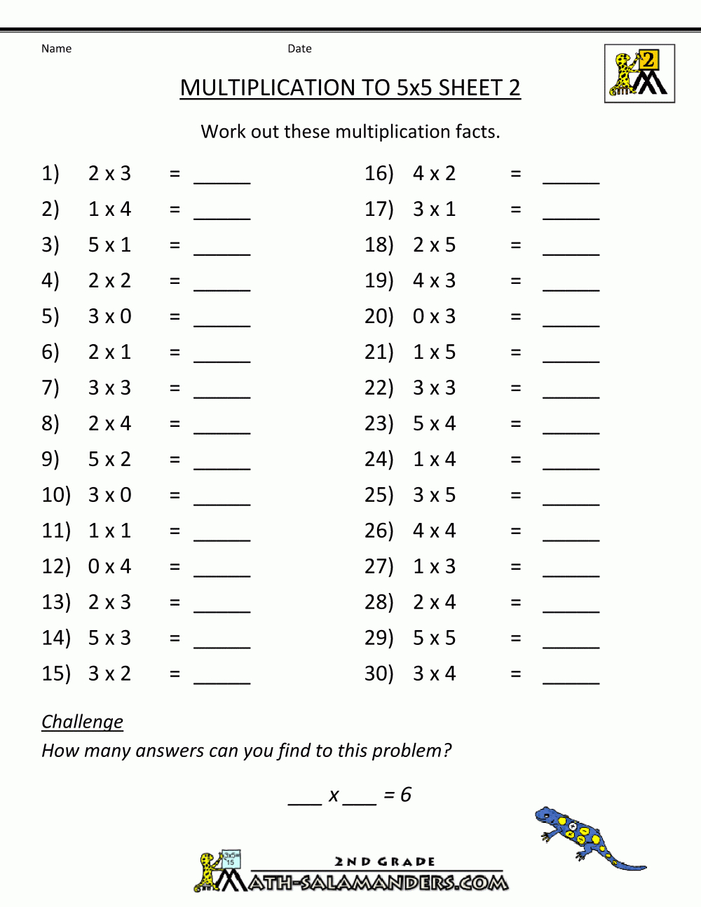 Multiplication Practice Worksheets To 5X5 | Multiplication 2 Worksheet Printable