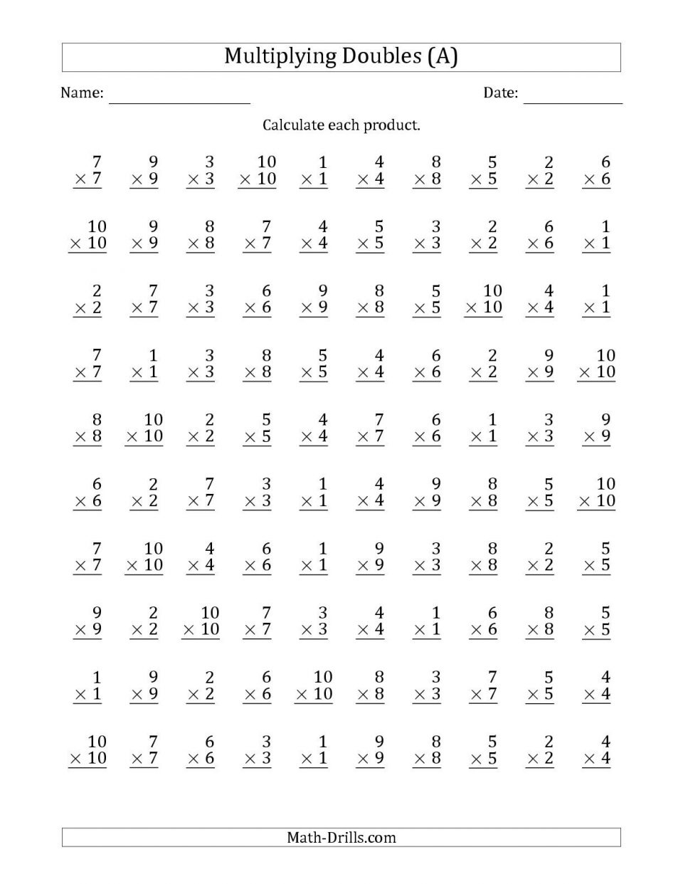 Multiplication Worksheets Printable Numbers Timed Test Problems Math | Timed Math Facts Worksheets Printable