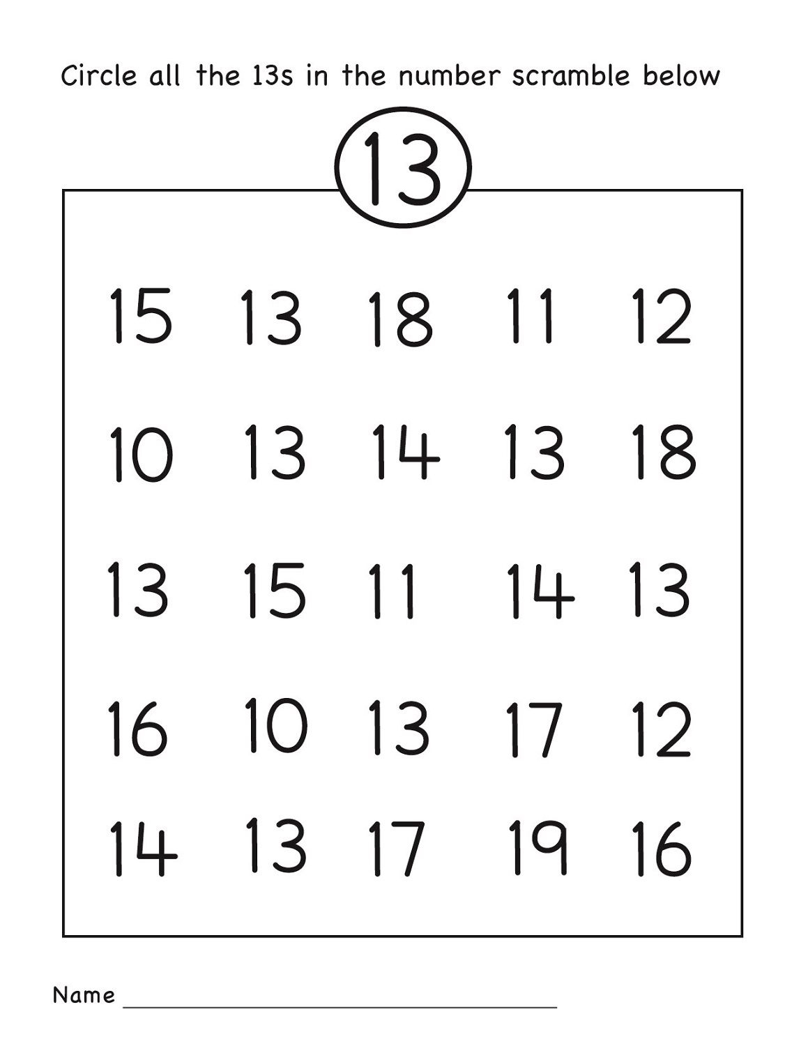 Number 13 Worksheet Circle | Grade R Activities | Number Worksheets | Free Printable Number Worksheets