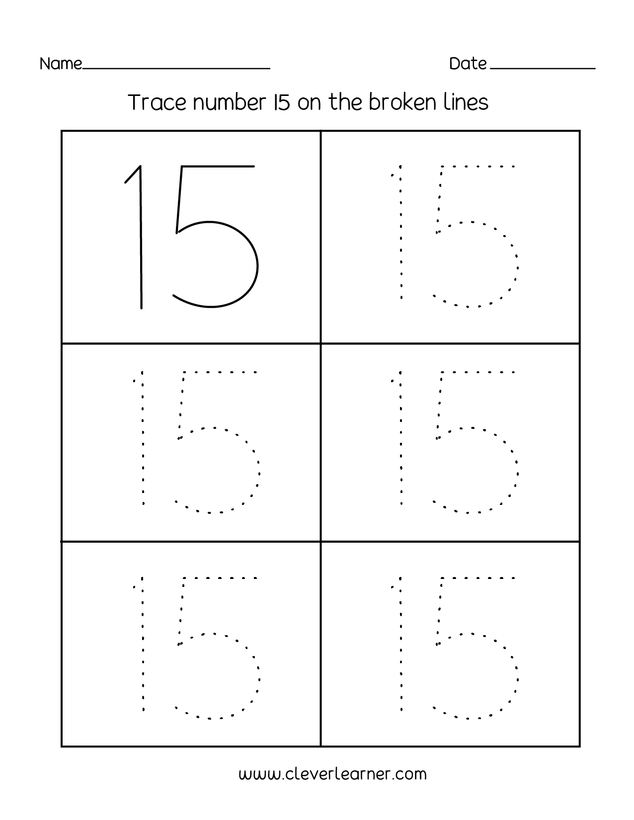 Number 15 Writing, Counting And Identification Printable Worksheets | Printable Number Tracing Worksheets For Kindergarten