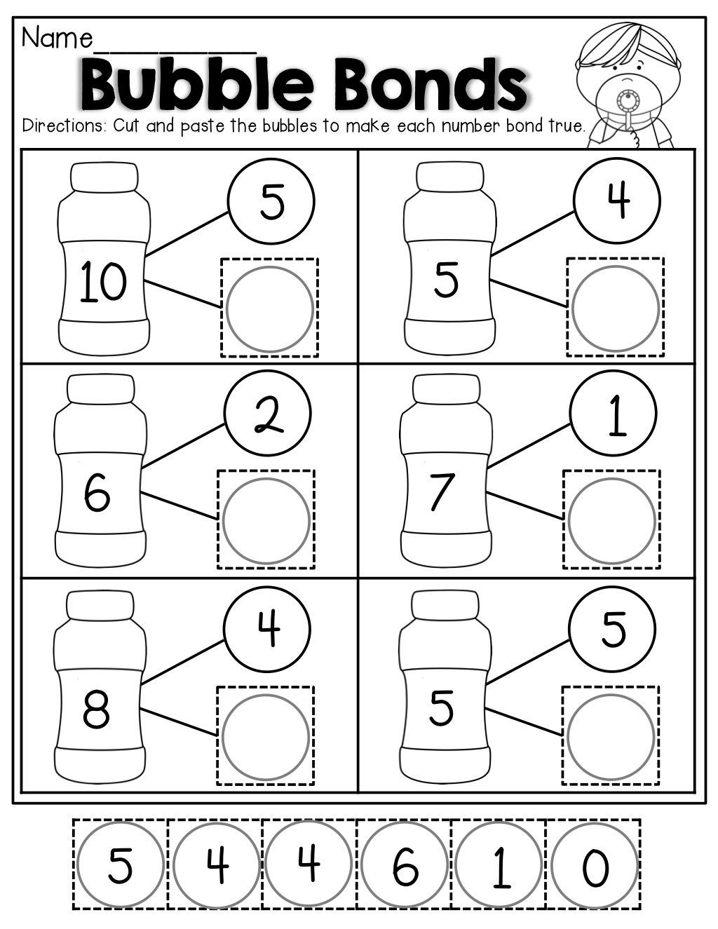 Number Bubble Bonds (Cut And Paste) | Kindergarten Activities | Math | Free Printable Number Bonds Worksheets For Kindergarten