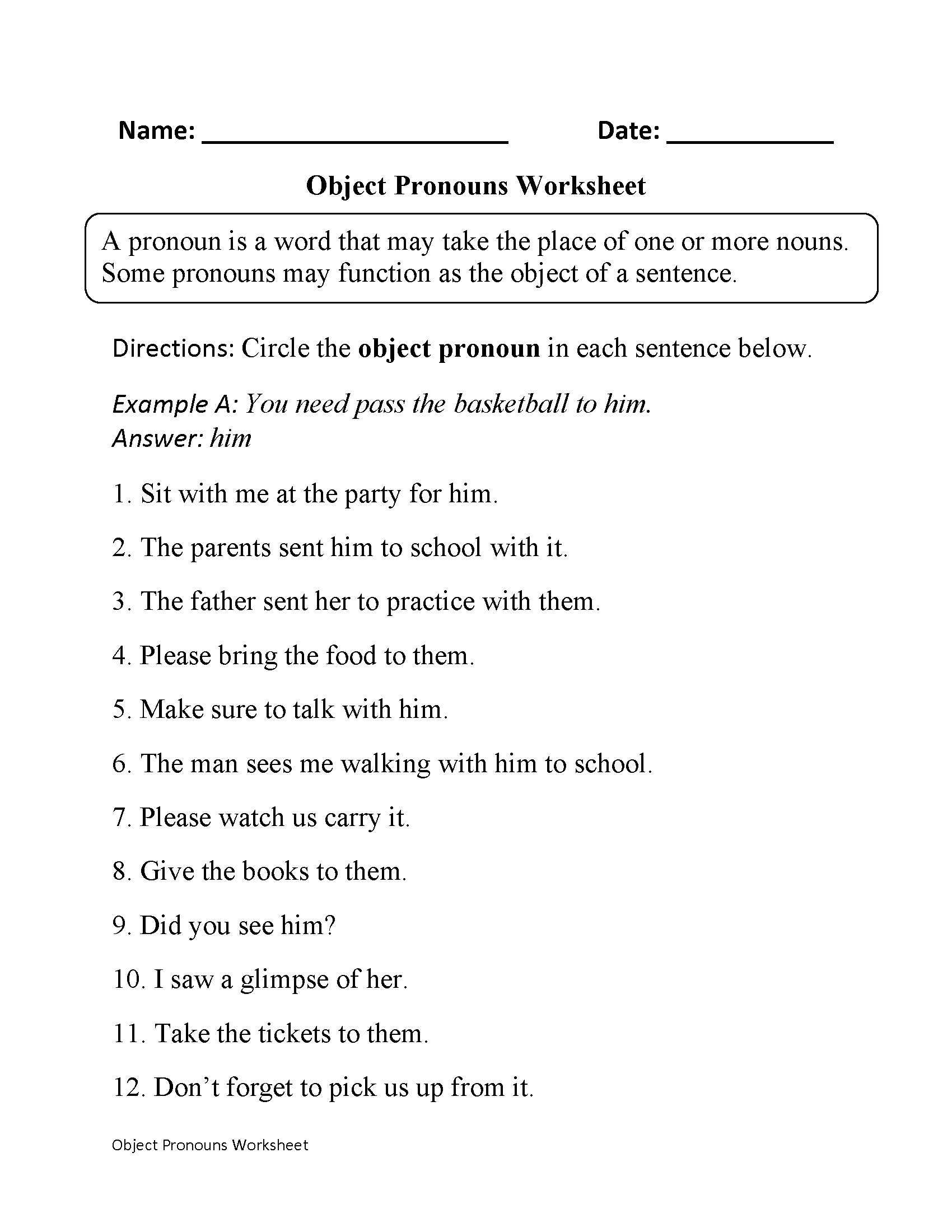 Object Pronouns Worksheet | School Ideas For English Lessons | Free Printable Pronoun Worksheets For 2Nd Grade