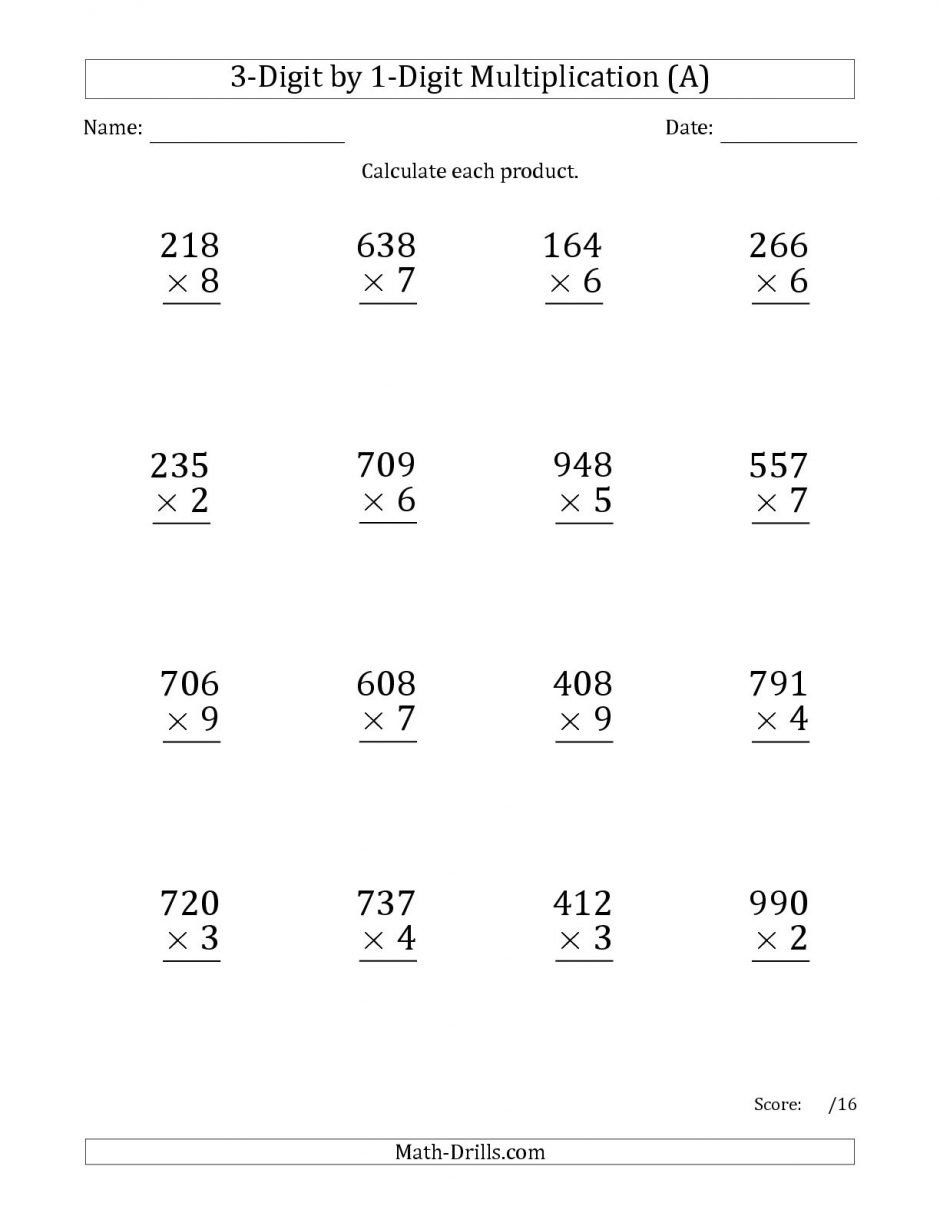 Onegitmultiplication Single Worksheets Lostranquillos Two One | 3 Digit By 1 Digit Multiplication Worksheets Printable