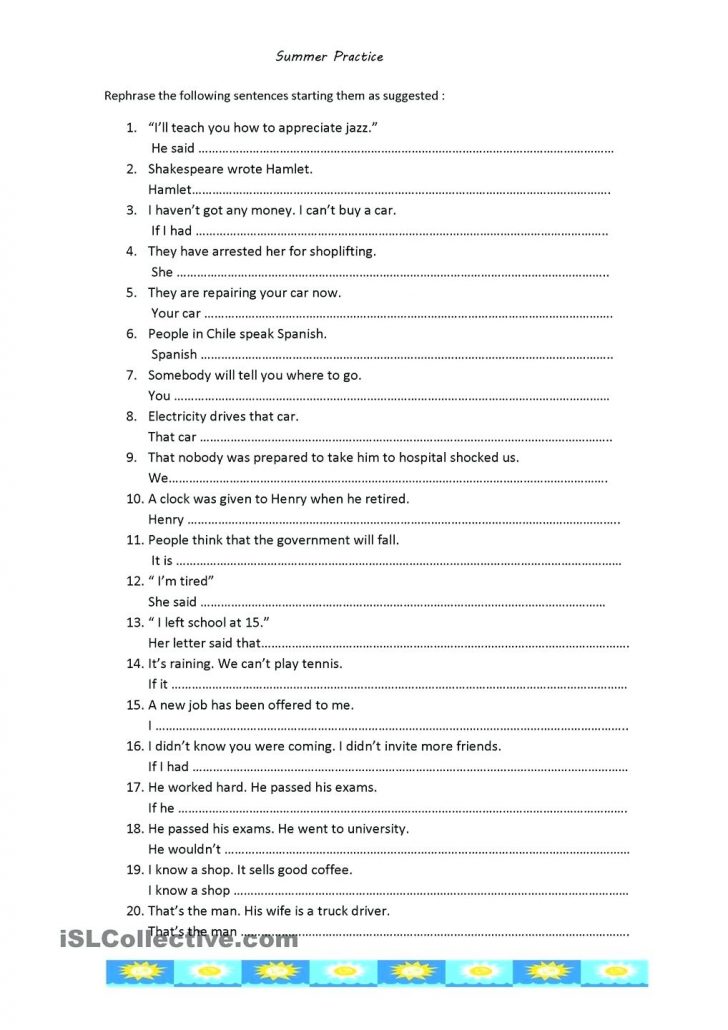 Paraphrasing Practice Worksheet Paraphrasing Exercise Worksheet ...