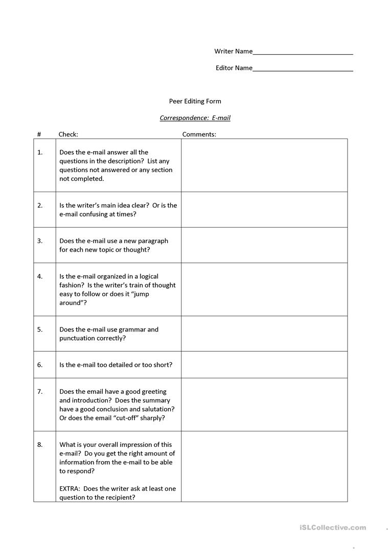 Peer Editing Sheet Worksheet - Free Esl Printable Worksheets Made | Printable Editing Worksheets