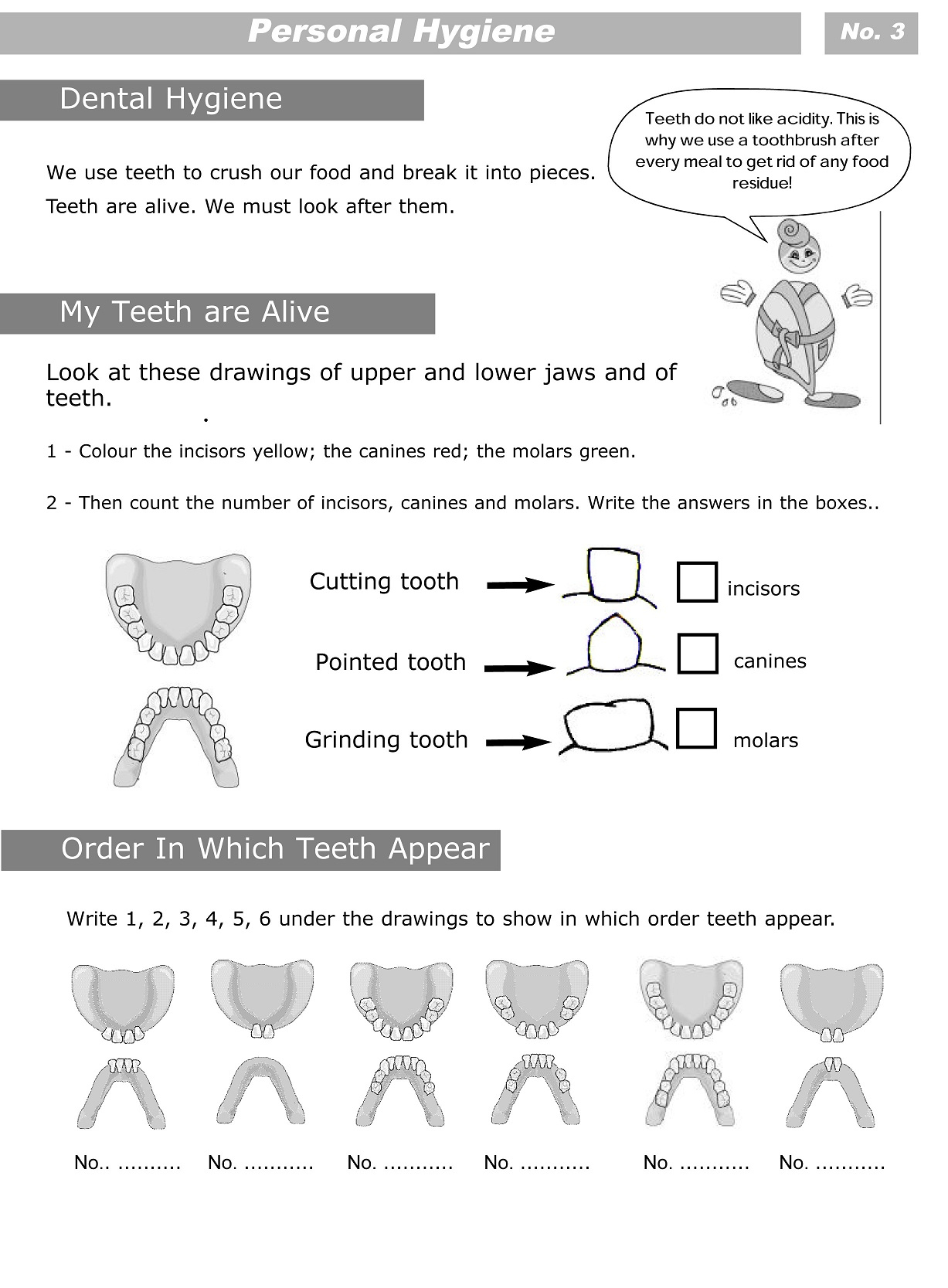 Personal Hygiene Worksheets For Kids Level 2-3 | Personal Hygiene | Dental Hygiene Printable Worksheets
