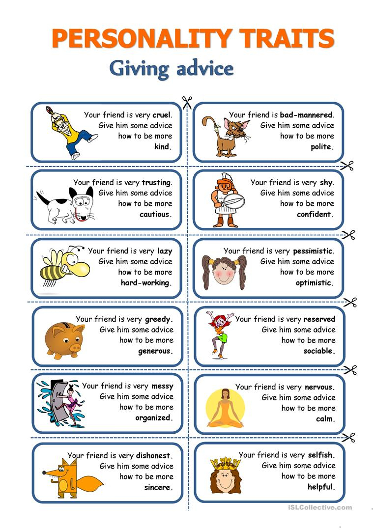 Personality Traits - Giving Advice Worksheet - Free Esl Printable | Printable Character Traits Worksheets