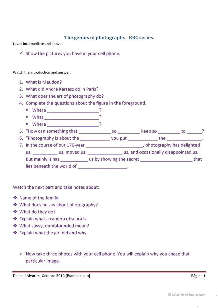 Photography Worksheet - Free Esl Printable Worksheets Madeteachers | Printable Photography Worksheets