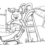Pig On The Playground Slide Coloring Page | Free Printable Coloring | Free Printable Playground Coloring Worksheets