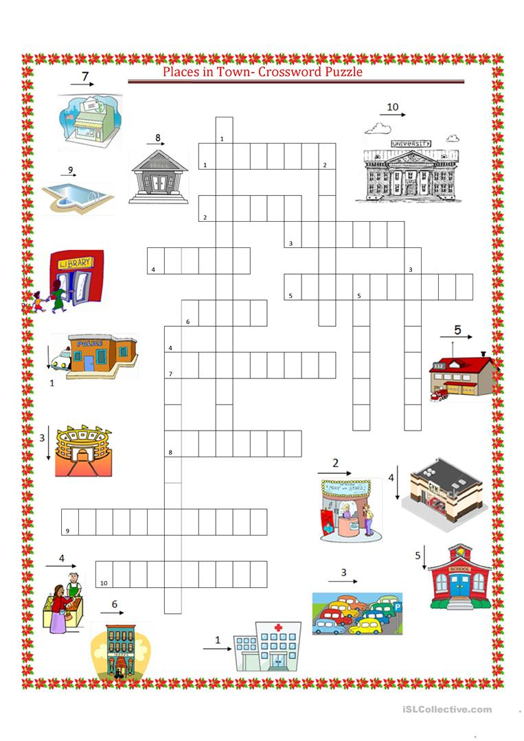 Places In Town Crossword Puzzle Worksheet - Free Esl Printable | Places In Town Worksheets Printables