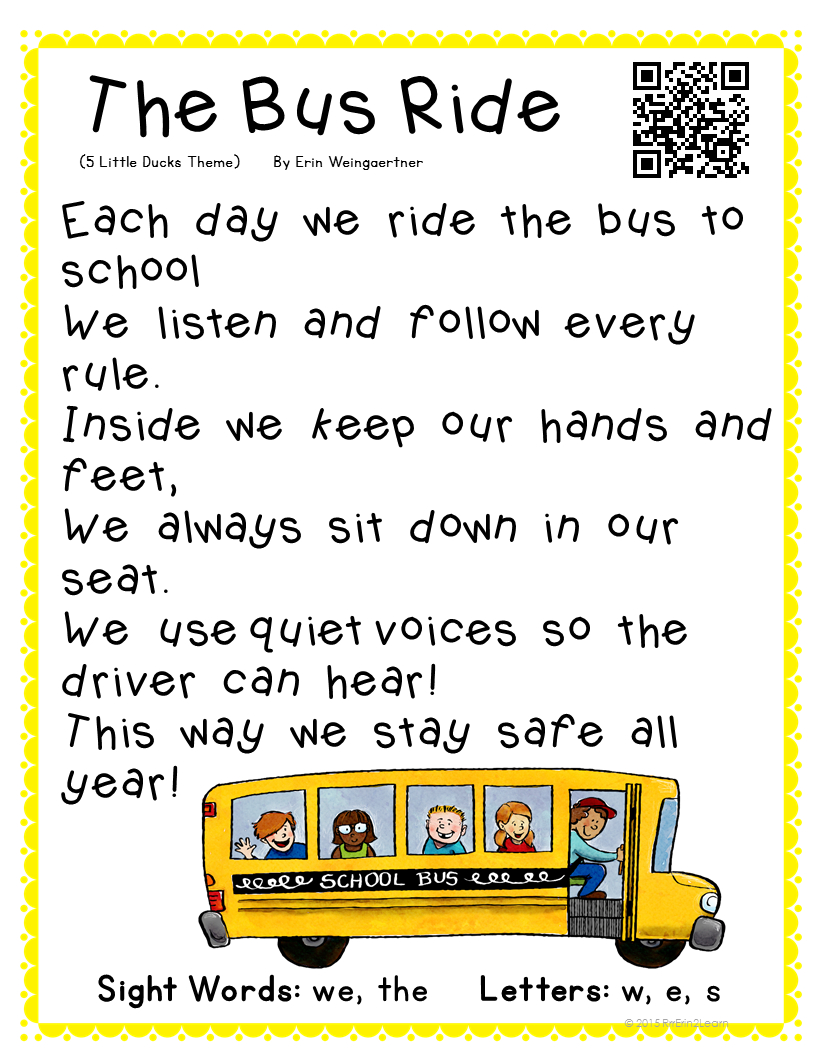 Poetry Kindergarten Shared Reading Free | Work Stations | School Bus | Free Printable School Bus Safety Worksheets