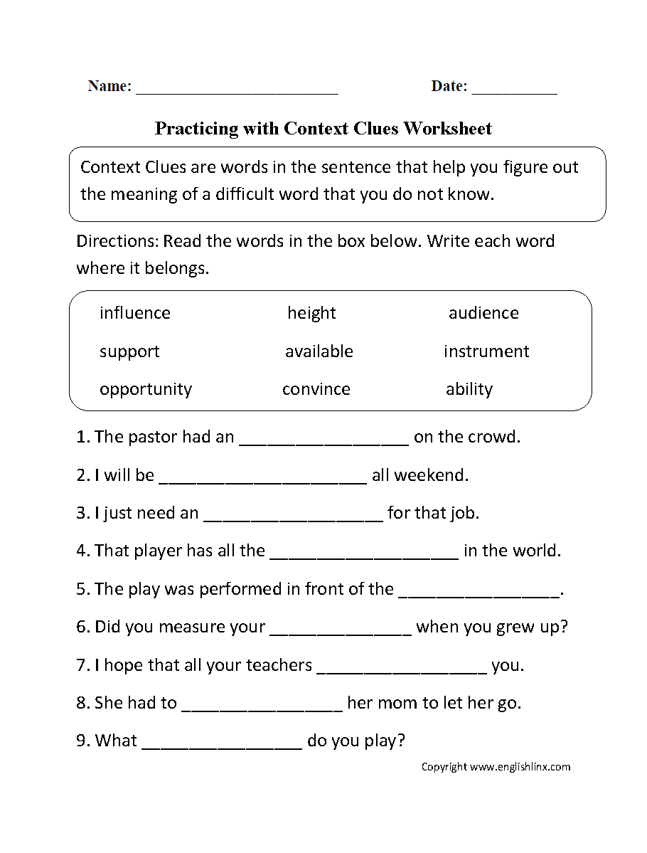 Practicing With Context Clues Worksheet | Homeschooling: Reading | Context Clues Printable Worksheets 6Th Grade